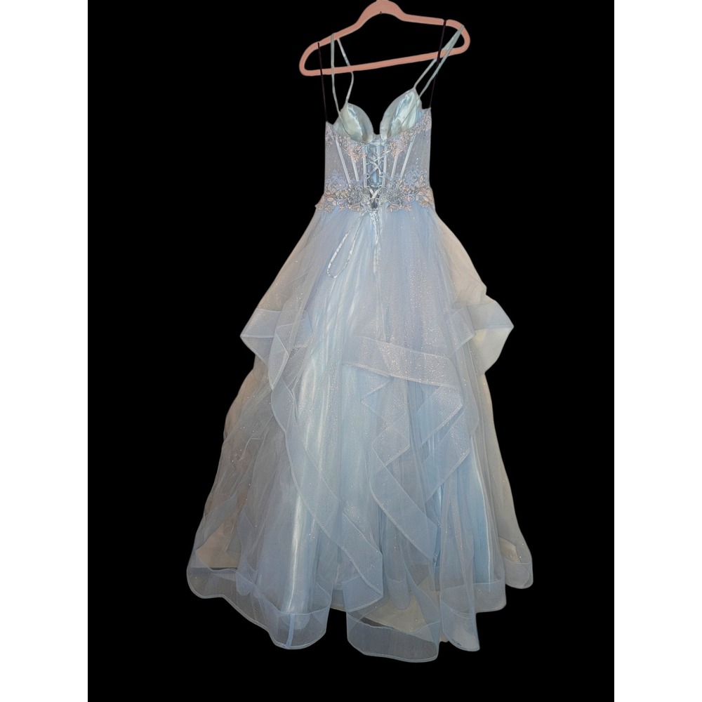 Light Blue Prom Dress‎ Corset Back Embroidered Princess Formal Ball Gown Size 6 - Picture 3 of 16